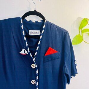 Ashley Taylor Vintage Nautical Dress with Gold Buttons - Size 6